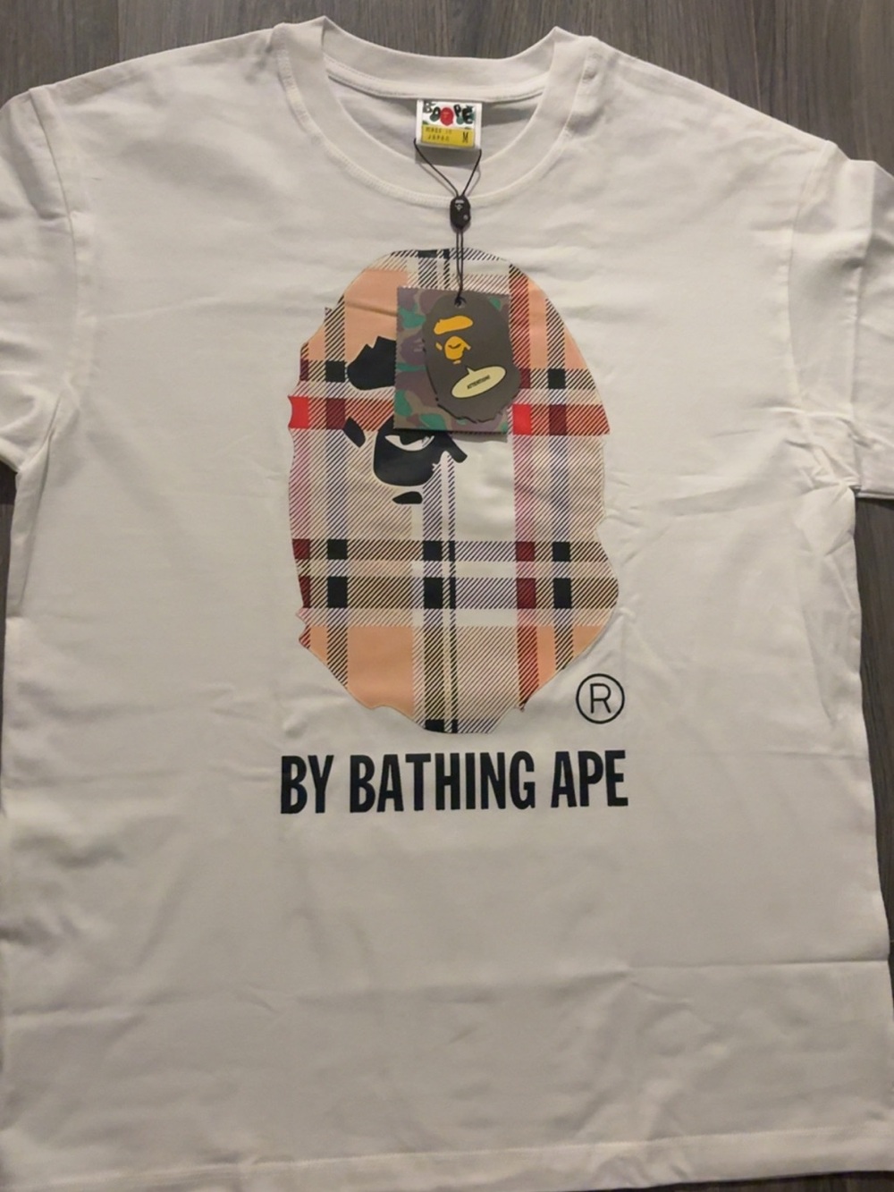 Bape White Plaid Ape Head Tee
